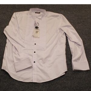 Fahizo Mens Tuxedo Shirt Dress Shirt Long Sleeve Button Up White Black L
